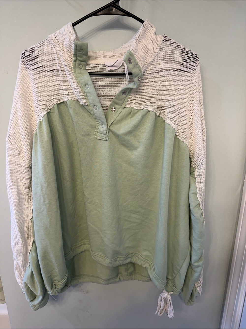 Urban Outfitters Mint Green and White Mesh Henley Pullover
